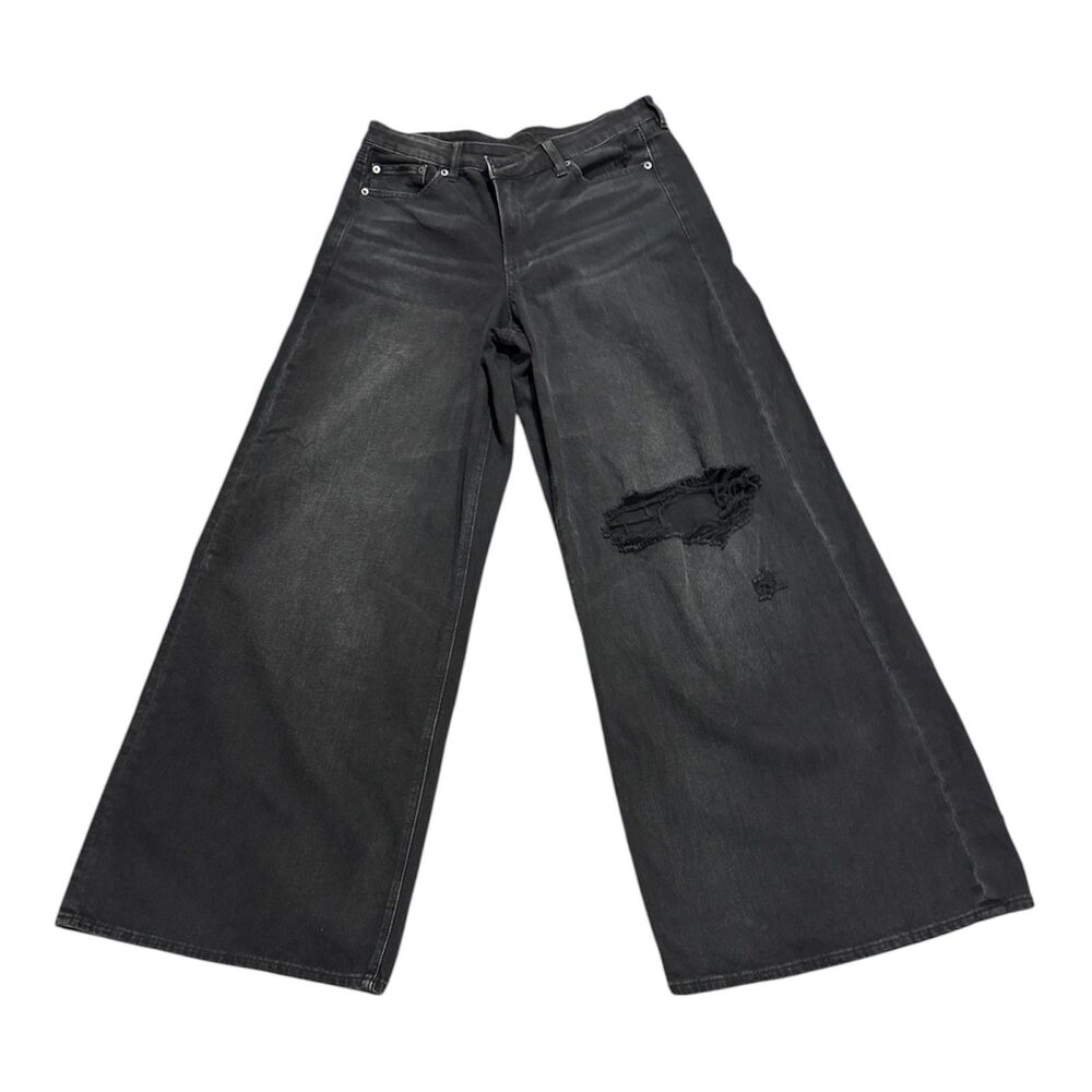 American Eagle Super High-Rise Ultrawide Leg Distressed Black Jeans Size 8